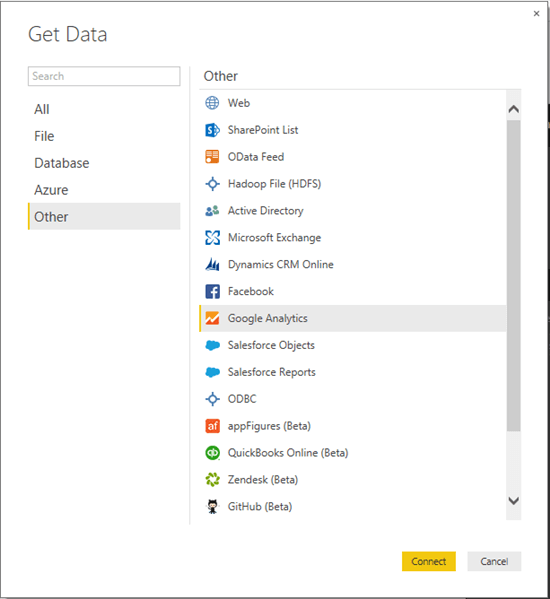 Get Data Other GA Connect in Power BI desktop